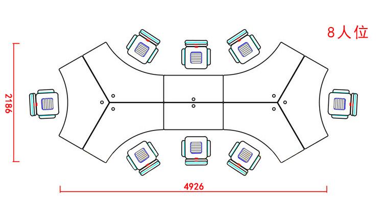 異形辦公桌八人位尺寸圖